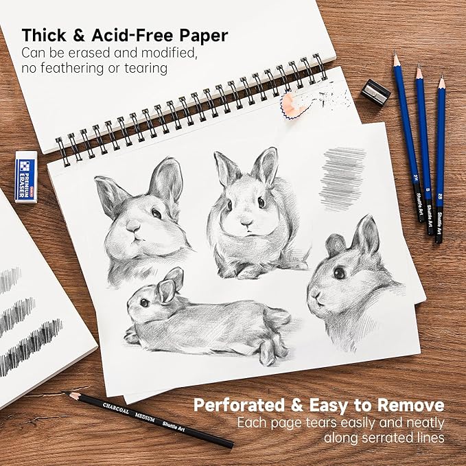 Shuttle Art 9x12” Sketchbook, 220 Sheets Total, Pack of 2(110 Sheets Each), 68lb/100gsm Thick Paper, Spiral Bound Mixedmedia Sketch Pad, Acid-free Drawing Pad for Kids Adults Artists Sketching Drawing