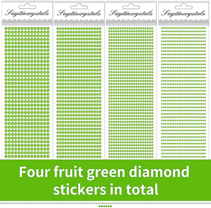3090 Pcs 4 Sheets Rhinestone Stickers 3/4/5/6 mm Self Adhesive Craft Rhinestones Gems for Face Eyes Makeup Hair Body (Green-3/4/5/6mm)