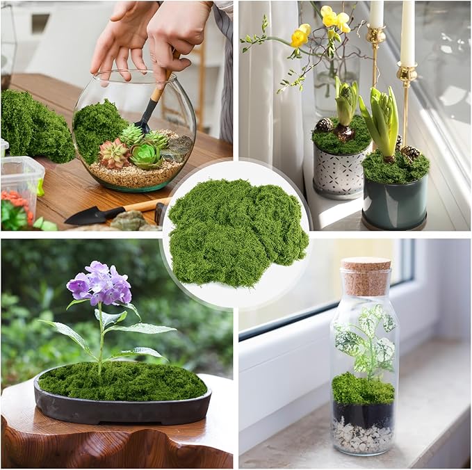 Fake Green Moss for Potted Plants, 10.6OZ Moss Decor Artificial Faux Moss for Crafts Preserved Moss for DIY Decorative Moss Table Centerpieces Decor Fairy Garden Floral Wedding (300g) (Dark Green)