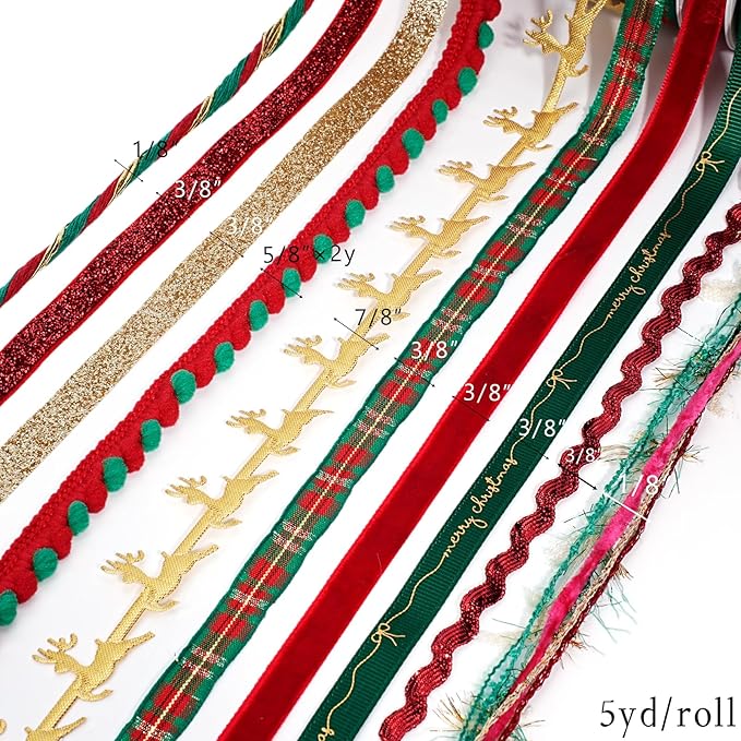 LaRibbons Christmas Ribbons for Crafts 10 Rolls Assorted Ribbon for Gift Wrapping, Hair Bows, DIY Crafts, Home Decor 47 Yards