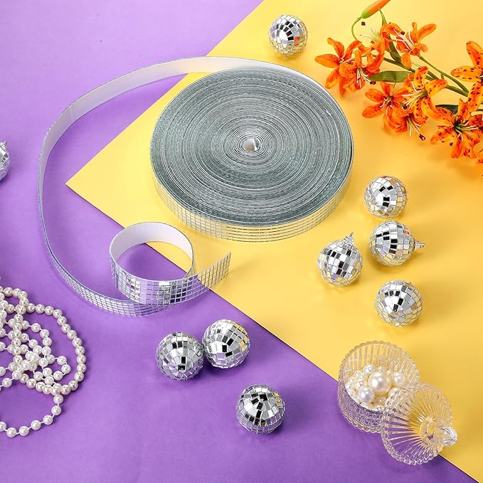SATINIOR 20000 Pcs Disco Ball Mirror Tiles Self Adhesive for Crafts 5 x 5 mm Small Disco Tape Ball Stickers Square Mosaic Tiles Mirror Pieces for DIY Craft Party Decor