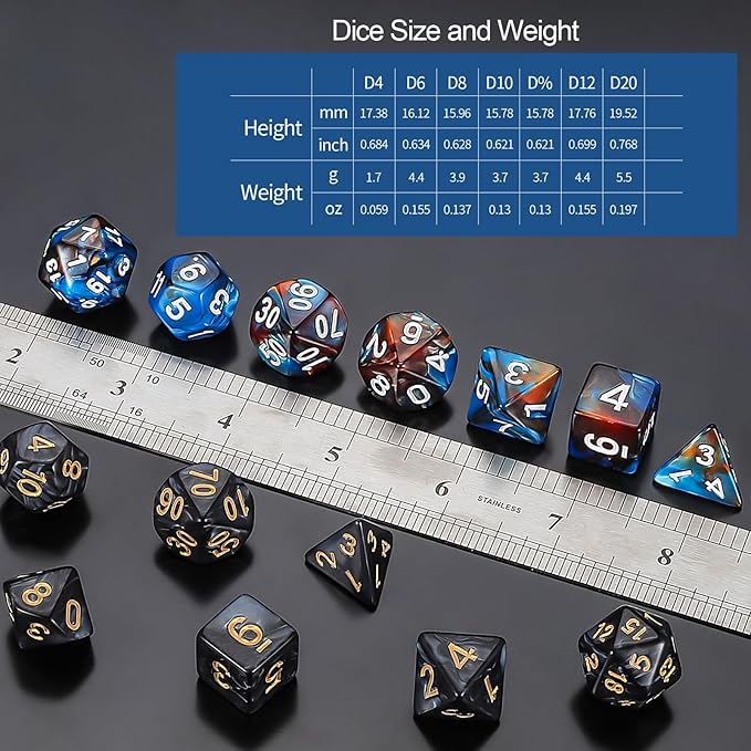 QMay 35 Sets Polyhedral Dice - 35 X 7 (245 Pieces) DND Dice with a D&D Dice Large Drawstring Bag, 35 Colors D4 D6 D8 D10 D% D12 D20, Great for Dungeons and Dragons, RPG, MTG,Role Playing Table Games