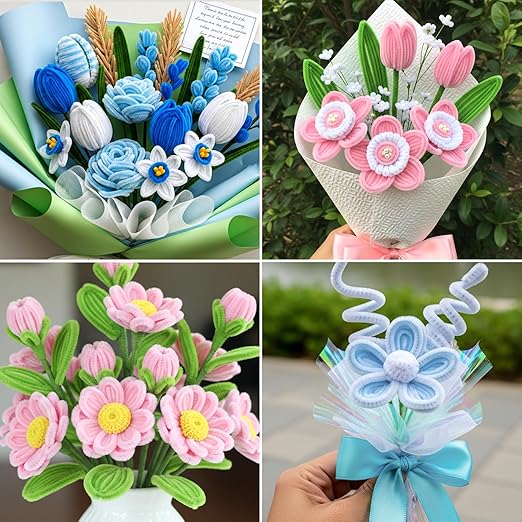 Caydo 500 Pieces Pipe Cleaners Flower Set, Chenille Stems, Pipe Cleaner Craft Supplies Bulk Fluffy Fuzzy Sticks for DIY Art Projects Creative Gift Party Decorations (Macaron)