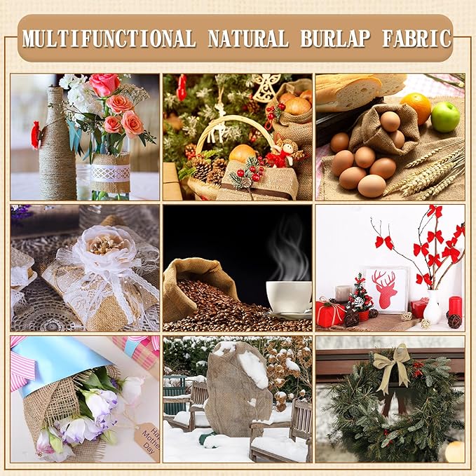 63 Inch x 30 Feet Gardening Burlap Roll - High Density Wide Natural Burlap Fabric Roll Multipurpose Natural Burlaps Fabric for Garden Tree Wrap Outdoor Plant Care, Weed Barrier, DIY Crafts Decoration