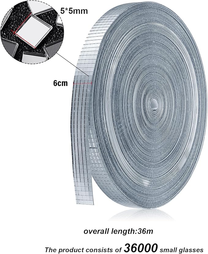 SATINIOR 36000 Pcs Disco Ball Mirror Tiles Self Adhesive for Crafts 5 x 5 mm Small Disco Tape Ball Stickers Square Mosaic Tiles Mirror Pieces for DIY Craft Party Decor