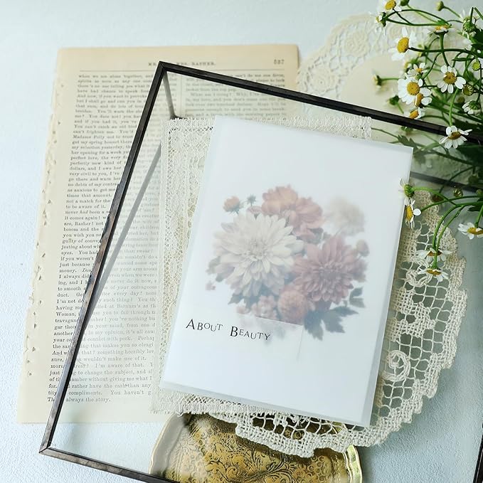 Vintage Vellum Stickers Floral Plants Elements Scrapbooking Supplies Flowers Botanic Natural Translucent Paper Self-Adhesive Junk-Journal Items (Blooming Flowers)