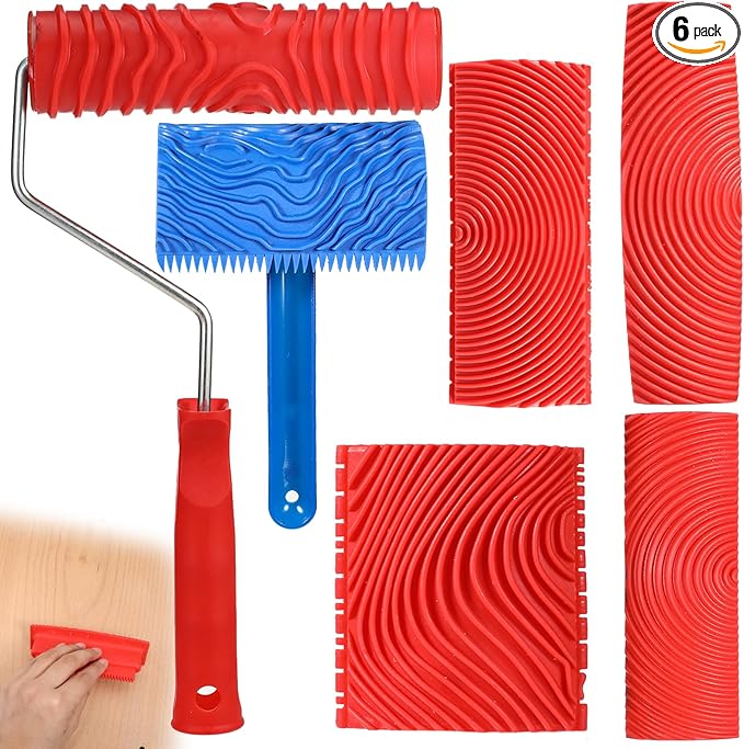 6 Pcs Wood Grain Tool, Soft Rubber Wood Graining Tool with Handle, Natural Woodgrain Maker for Wall Room Art Paint Decoration