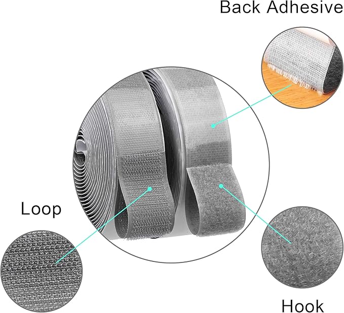 BRAVESHINE 16.5FT Hook and Loop Tape Roll with Adhesive - 1.2 Inch Fabric Fasteners Tape Double-Sided Backing Stick On Hook and Loop Strips for Sewing, Crafting, Mounting or Anti Slip Use - Grey