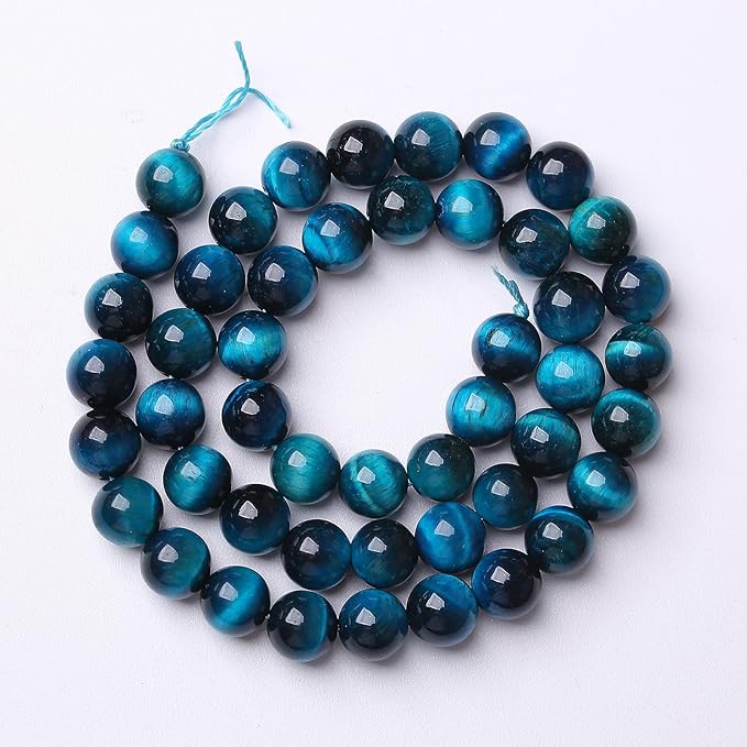10mm 38pcs Blue Tiger Eye Gemstone Loose Beads Natural Round Stone Beads for Jewelry Making DIY Bracelet Necklace Earrings 1 Strand 15" (Blue Tiger Eye, 10mm)