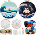 QMNNMA Needle Felting Kits, Wool Felting Kit with Picture Frame, Foam Pad, Felt Cloth, and Instructions, Needle Felt Painting Kit for Home Decoration (Sea Waves and Sailboats)