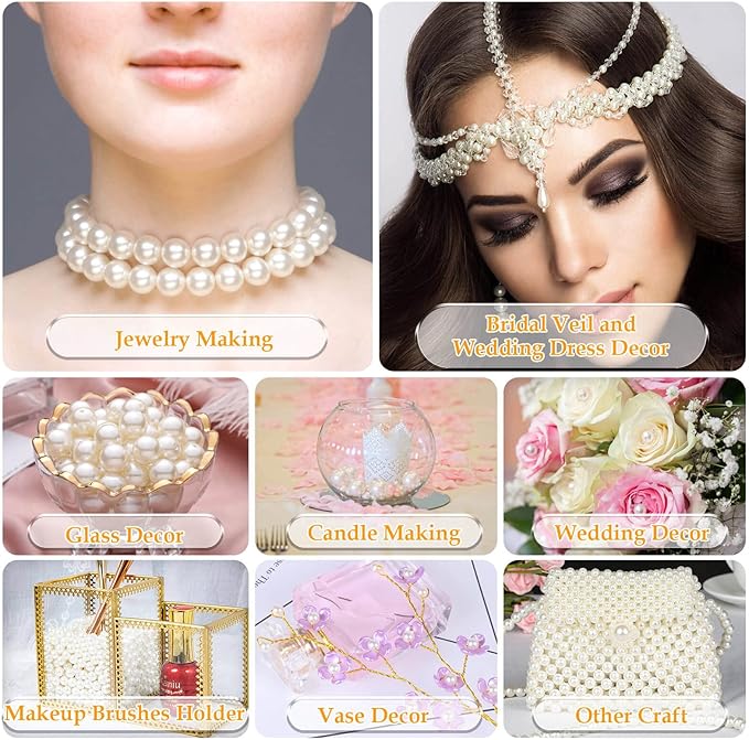 Pearl Beads for Craft, Anezus 200pcs Ivory Faux Fake Pearls, 12 MM Sew on Pearl Beads with Holes for Jewelry Making, Bracelets, Necklaces, Hairs, Crafts, Decoration and Vase Filler