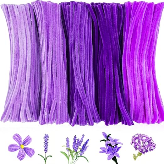 500PCS Pipe Cleaners Craft - Purple Pipe Cleaners Craft Bulk Supplies, Chenille Stems for Kids and Adults DIY Arts Crafts Project