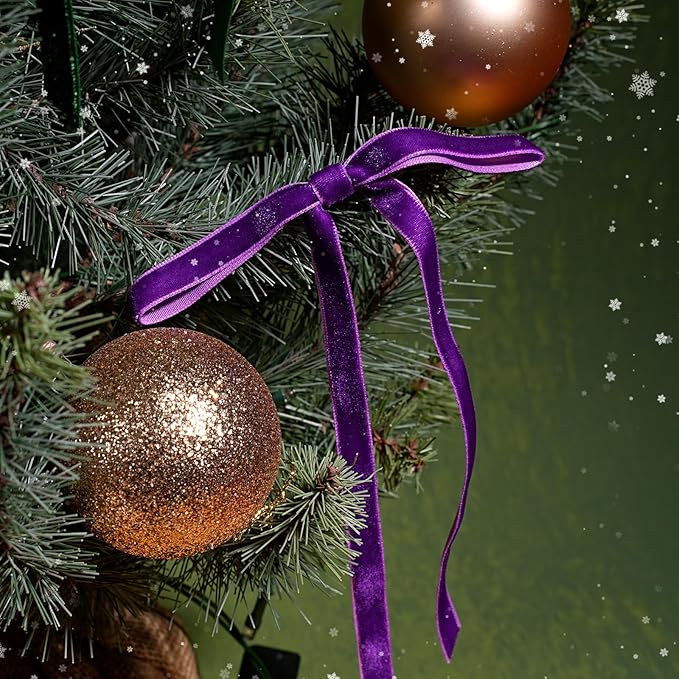 LaRibbons Thin Velvet Ribbon 3/8 Inch x 25 Yards, Purple Velvet Ribbon for Christmas Tree, Gift Wrapping, Wreath Bow, Outdoor Decoration