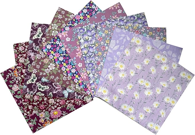 HANPATQUI 50PCS 10 x 10 inch Purple Printed 100% Cotton Fat Quarters Fabric for Sewing and Quilting Bundles Precut Fabric Square for DIY Craft Patchwork
