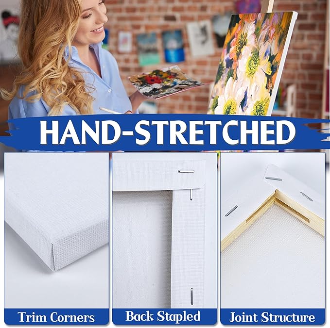 Blank Canvases - 8x10in Stretched Canvases, 20 Pack, 5/8 Inch Profile, 100% Cotton Artist Framed Canvas for Acrylics, Oils & Other Painting Media