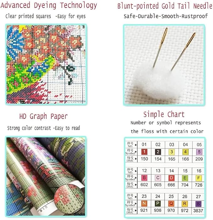 DMCVIVR Stamped Cross Stitch Kits for Adults Beginners Embroidery Kits 11CT Needlepoint Kits Cross Stitch Patterns Embroidery Patterns& Magic Flower Girl 16x20 inch