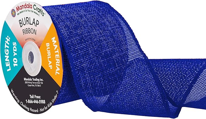Mandala Crafts Royal Blue Burlap Ribbon 3 Inches Wide Jute Ribbons for Crafts - 20 Yds Roll Rustic Burlap Wrap Trim Ribbons for Wreaths Bows Wedding Party Decoration