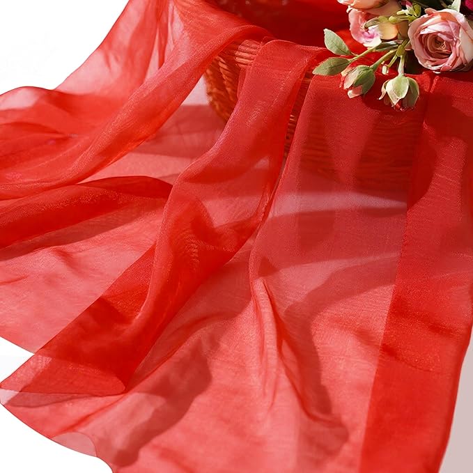 Organza Fabric by The Yard, 60 Inch Wide 3 Yards (9 ft) Long Sheer Fabric for DIY Sewing Projects Wedding Decorations Party Backdrops Curtains (Red)