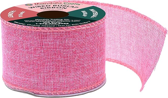 Mandala Crafts Pink Burlap Wired Ribbon 2.5 Inches Wide Jute Ribbons for Crafts - 10 Yds Roll Rustic Burlap Wrap Trim Ribbons for Wreaths Bows Party Decoration