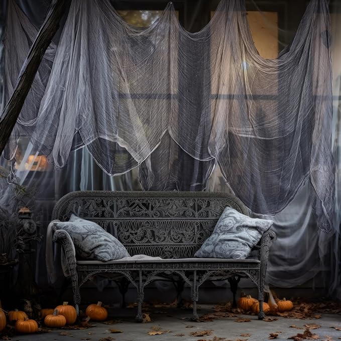 Boao Halloween Cheese cloth 84.65 x 393.7 Inch Gray Cheesecloth Roll for Crafts Large Cotton Muslin Gauze Fabric for Halloween Outdoor & Indoor Spooky Decoration