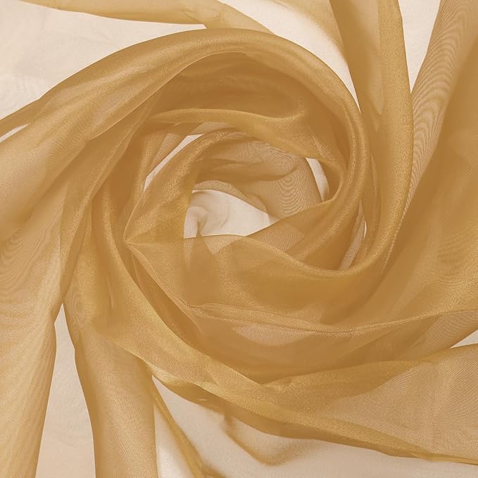 MECCANIXITY Iridescent Sheer Organza Fabric, 2 Yards x 59 Inches Solid Holographic Shiny Fabric Organza Cloth for Wedding, Curtains, Costume, Photo Background, Light Brown