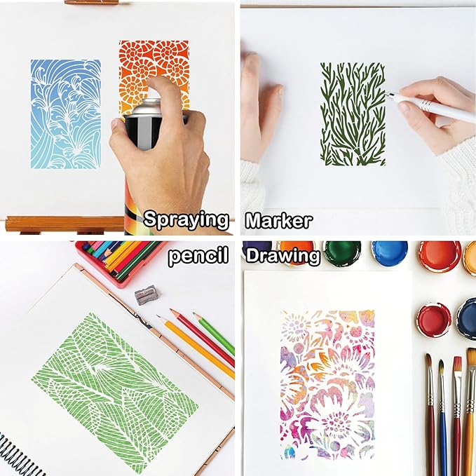 16 Pieces Stencils for Painting, Abstract Texture Mixed Media Art Supplies Crafts Reusable Layering Stencil Brick Pattern Templates for Drawing Card Making Canvas Furniture Paper (Mixed16)
