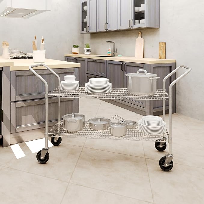 18" W x 48" L x 36" H Chrome Heavy Duty Utility Cart | 2-Tier | NSF Commercial Storage Rack Mobile Unit | Storage and Mobility Solution for Your Business