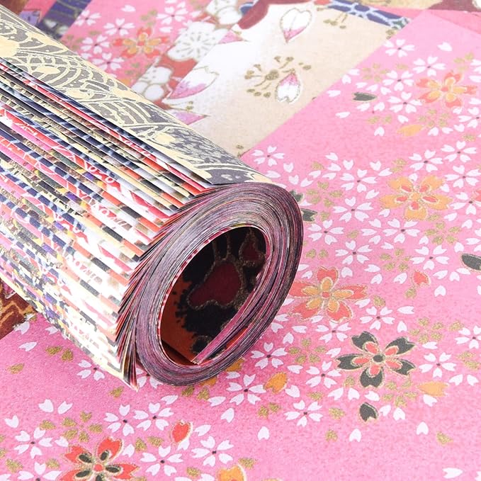 Origami Paper Kit 50 Sheets 6 Inch Square Double Sided Color 10 Vivid Sakura Washi Chiyo Colors for Hand Crafts Origami Paper Arts Creativity.Cherry Blossoms