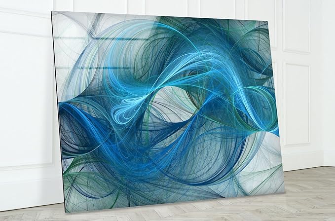 My Photostation.com 48Wx32H'' Blue Energy Abstract Wall Art – Fluid Motion Glass PrintTempered Glass Printing Wall Decor Large Wall Art Wall Hangings