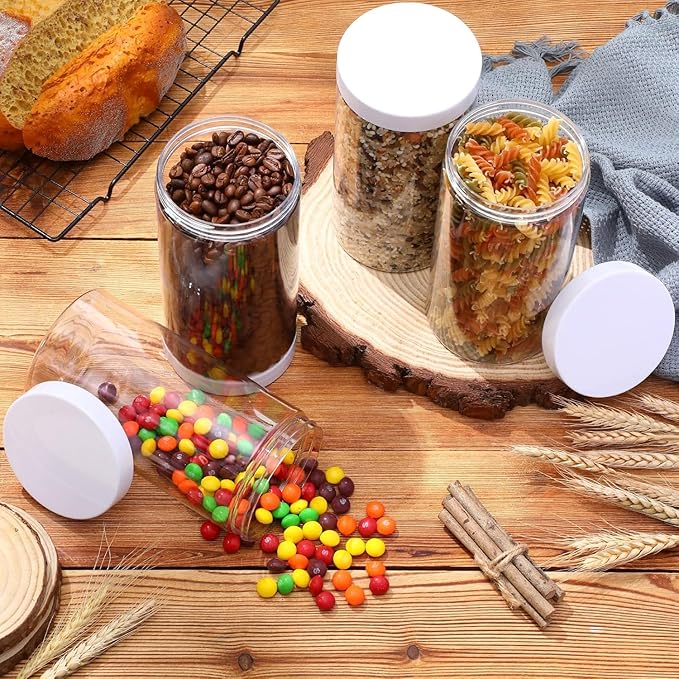SATINIOR 24 Pieces Empty Clear Plastic Jars with Lids Round Storage Containers Wide Mouth for Beauty Product Cosmetic Cream Lotion Liquid Butter Craft and Food(Clear Lid,32 oz)