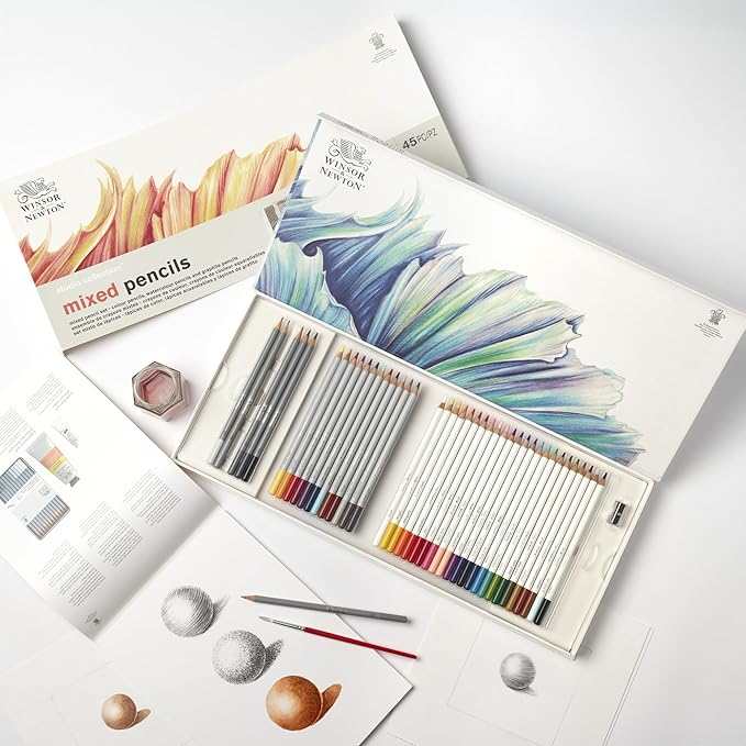 Winsor & Newton Studio Collection Artist Pencils, Mixed Pencil Box Set, 45 piece