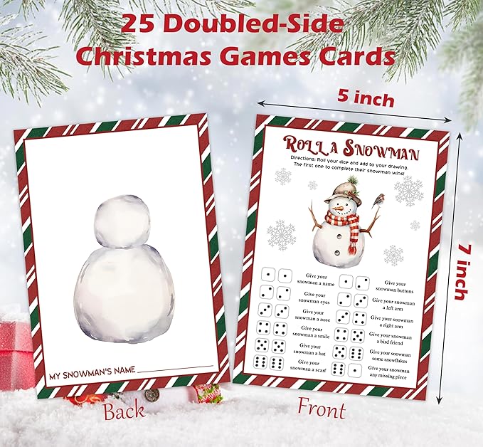 Roll A Snowman Game, Christmas Dice Games for Families & Large Groups-25 Players, Christmas Party Games for Adults, Red and Green Theme Winter Holiday Decorations White Elephant Gifts Ideas