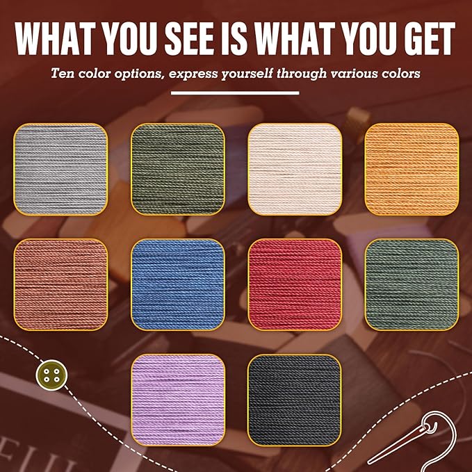 Repair Sewing Kit, Upholstery Needle and Thread Kit with 32 Yard Waxed Thread and 8 Pcs Heavy Duty Leather Needles for Hand Stitching, Canvas & Quilting - 0.55mm Round Waxed Green