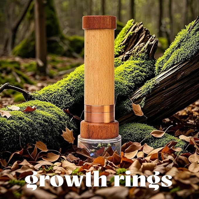 Growth Rings Wooden Kaleidoscope Tunnel Screen Effect,6.5" Handmade Brass Rotatable Oil-Filled Core Box Nature Kaleidoscope Kit,Vintage Gift Box,Anniversary Birthday Gift for Man Woman
