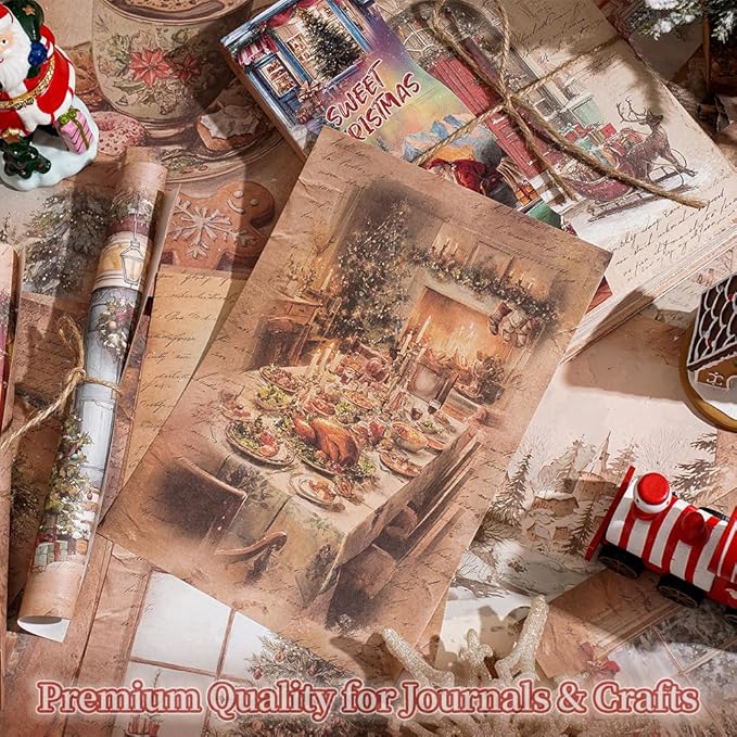 160 sheets of Christmas scrapbook paper, journaling scrapbook supplies craft collage paper set, junk journal bullet journal poster room decor for card making decorative gifts