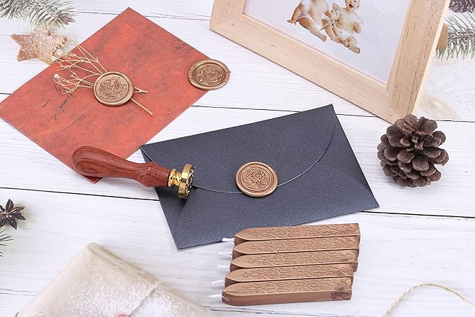 Yoption 5 Pieces Sealing Wax Sticks, Antique Bronze Gold Totem Fire Manuscript Wax Seal Sticks with Wicks for Wax Seal Stamp (Antique Bronze Gold)