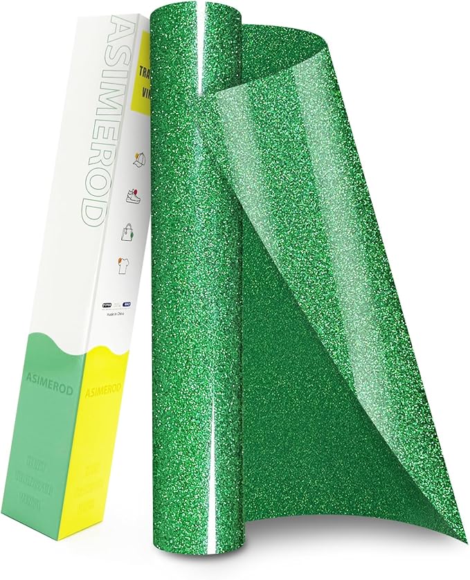 Glitter HTV Heat Transfer Vinyl Rolls- 12" x 10ft. Glitter Iron on Vinyl for DIY T-Shirts, Glitter for All Cutters, Heat Transfer Vinyl (Grass Green)