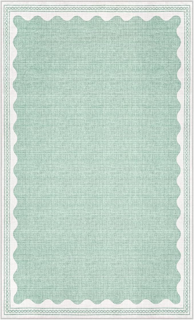 Scalloped Rug 4x6 Rugs for Entryway, Small Area Rugs Solid Green Rug for Bedroom Girls, 4x6 Washable Rugs for Living Room, Non Slip Scalloped Bath Mat, Soft Dorm Nursery Carpet for Bedside