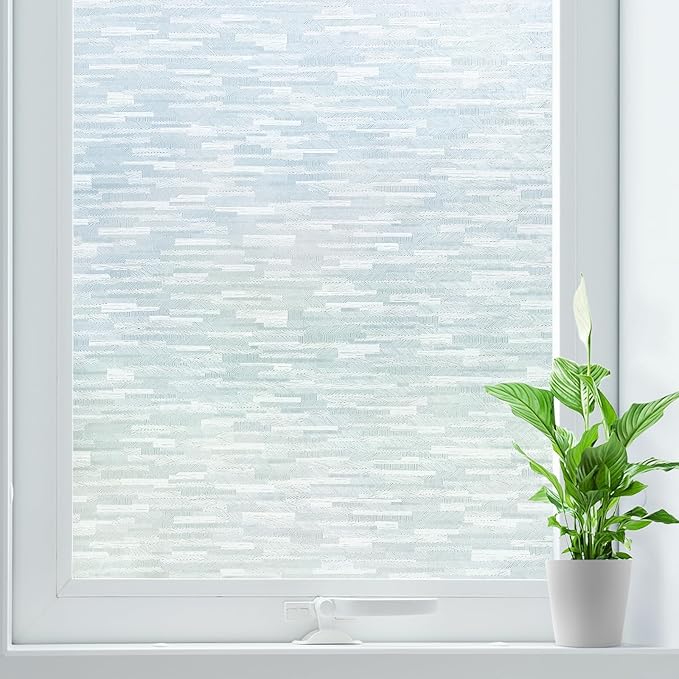 rabbitgoo Window Privacy Film, Frosted Glass Window Film Static Cling Covering, Non Adhesive Privacy Clings Vinyl, Removable Frosting Sticker for Home Decoration, White, 23.6 x 118.1 Inches