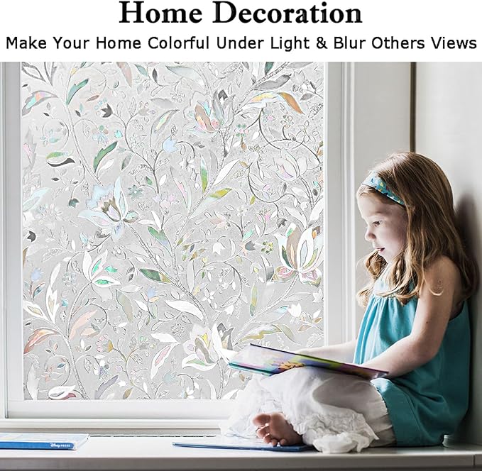 Kromapolis Window Film, Window Privacy Film, Window Vinyl Glass Covering, Stained Glass Decorative Film, Window Film Privacy Frosted Static Clings, Non-Adhesive, No-Glue (17.5X 118.1inch)