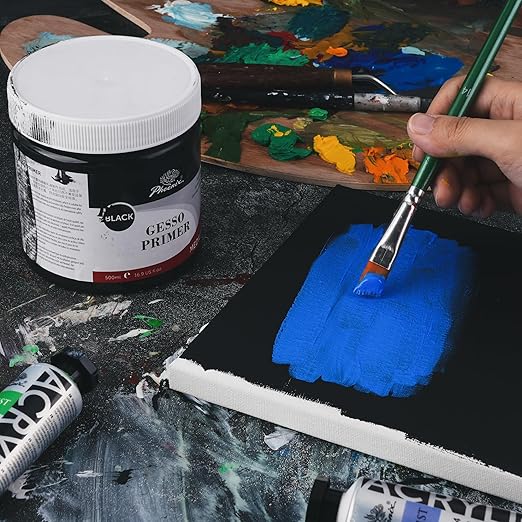 PHOENIX Black Gesso Primer - 16.9 Fl oz. / 500ml Gesso for Canvas Surface Prep Medium for Oil Acrylic Paints