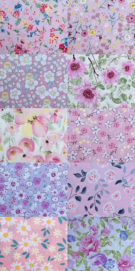 HANPATQUI 50PCS 10 x 10 inch Pink Printed 100% Cotton Fat Quarters Fabric for Sewing and Quilting Bundles Precut Fabric Square for DIY Craft Patchwork
