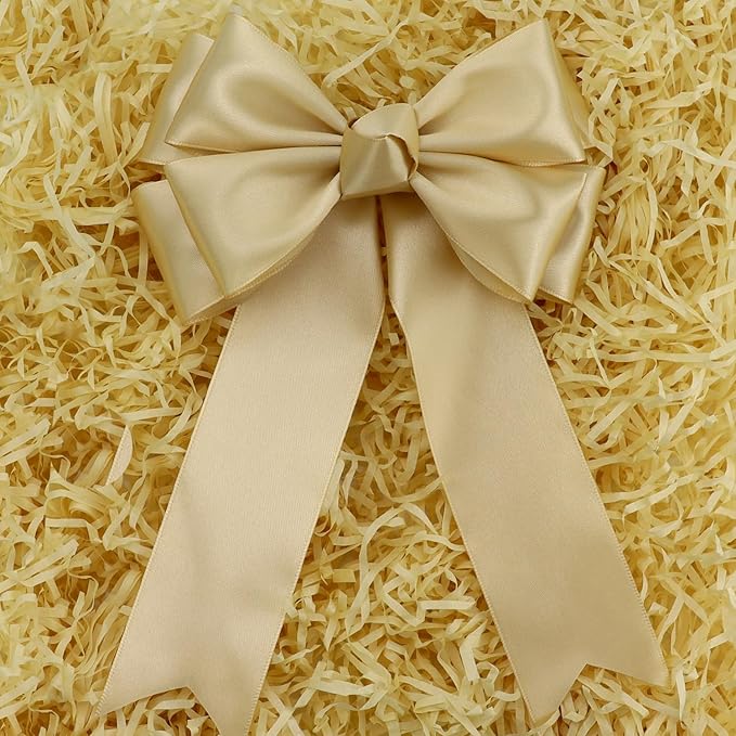 Champagne Solid Satin Ribbon 2 Inch 25 Yards Solid Polyester Fabric Ribbon for Gift Wrapping Wedding Christmas Baby Shower Birthday Party Decoration Handmade Immortal Flower Craft