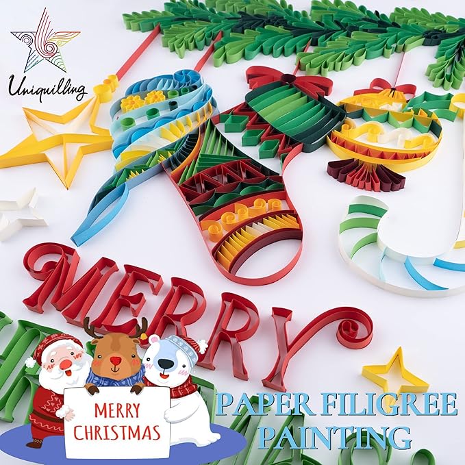 Uniquilling Christmas Quilling Kits, Paper Quilling Kit with Quilling Tools& Using Manual, 16 * 20-in Christmas Decorations Paper Filigree Kits, DIY Quilling Christmas Gifts for Friends Family