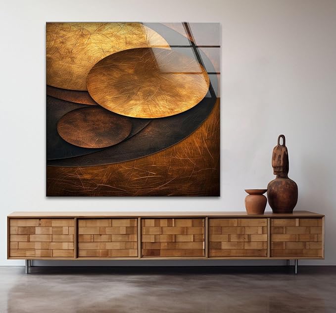 My Photostation.com 40WX60H'' Bronze Art Deco Geometric Motifs Glass Wall Art Tempered Glass Printing Wall Decor Large Wall Art Wall Hangings