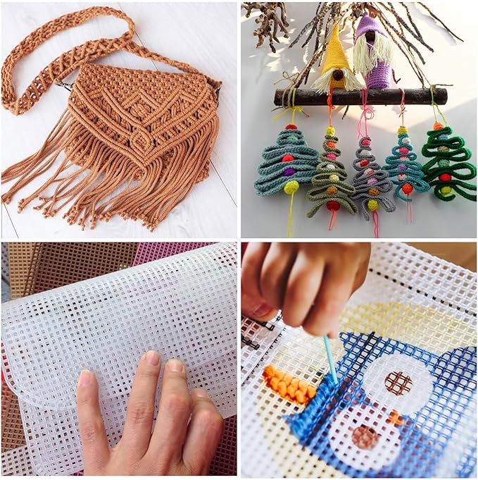 12PCS 14 Count Plastic Mesh Canvas Sheets, 14 CT Perforated Plastic Stitching Canvas Cross Stitch PlasticMesh Canvass for Embroidery, Crafts DIY Crochet Projects, 8.2 X 11 Inch, White