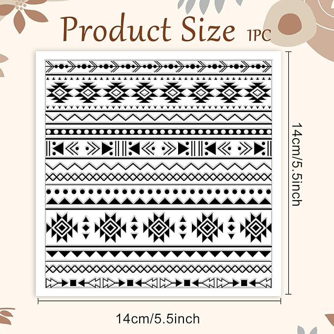 CHGCRAFT Tribal Elements Style Polymer Clay Texture Sheets Aztec Pattern Silicone Texture Stamp Clay Texture Mat Modeling Pattern Pad Sheets for Jewelry and Earrings Tools, 5.5x5.5 inch