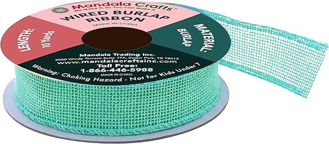 Mandala Crafts Turquoise Burlap Wired Ribbon 1 Inches Wide Jute Ribbons for Crafts - 10 Yds Roll Rustic Burlap Wrap Trim Ribbons for Wreaths Bows Party Decoration