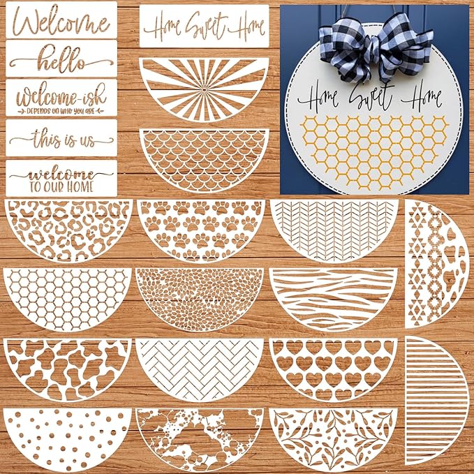 Welcome Stencils for Painting on Wood 12” Welcome Stencil for Wood Sign Doormats Half Round Hello Stencils for Wood Sign Door Mat Fabrics