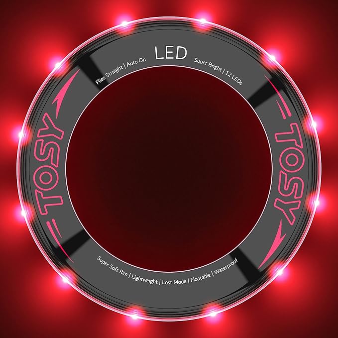 TOSY Flying Ring - 16 Million Color RGB or 12 LEDs, Super Bright, Lost Mode, Auto Light Up, Camping Essentials for Kids/Teens/Boy/Girl, Safe & Soft, Waterproof, Pool/Beach Games, Lightweight Toy